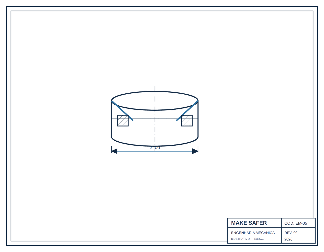 Desenho técnico de reforço estrutural de equipamento cilíndrico